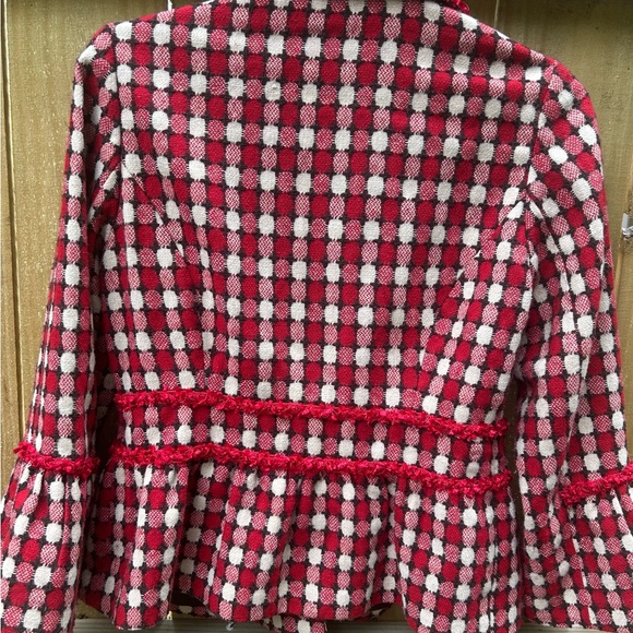 Jade Red and Cream Ruffle Checkered Jacket size 6 Retro - Picture 9 of 11